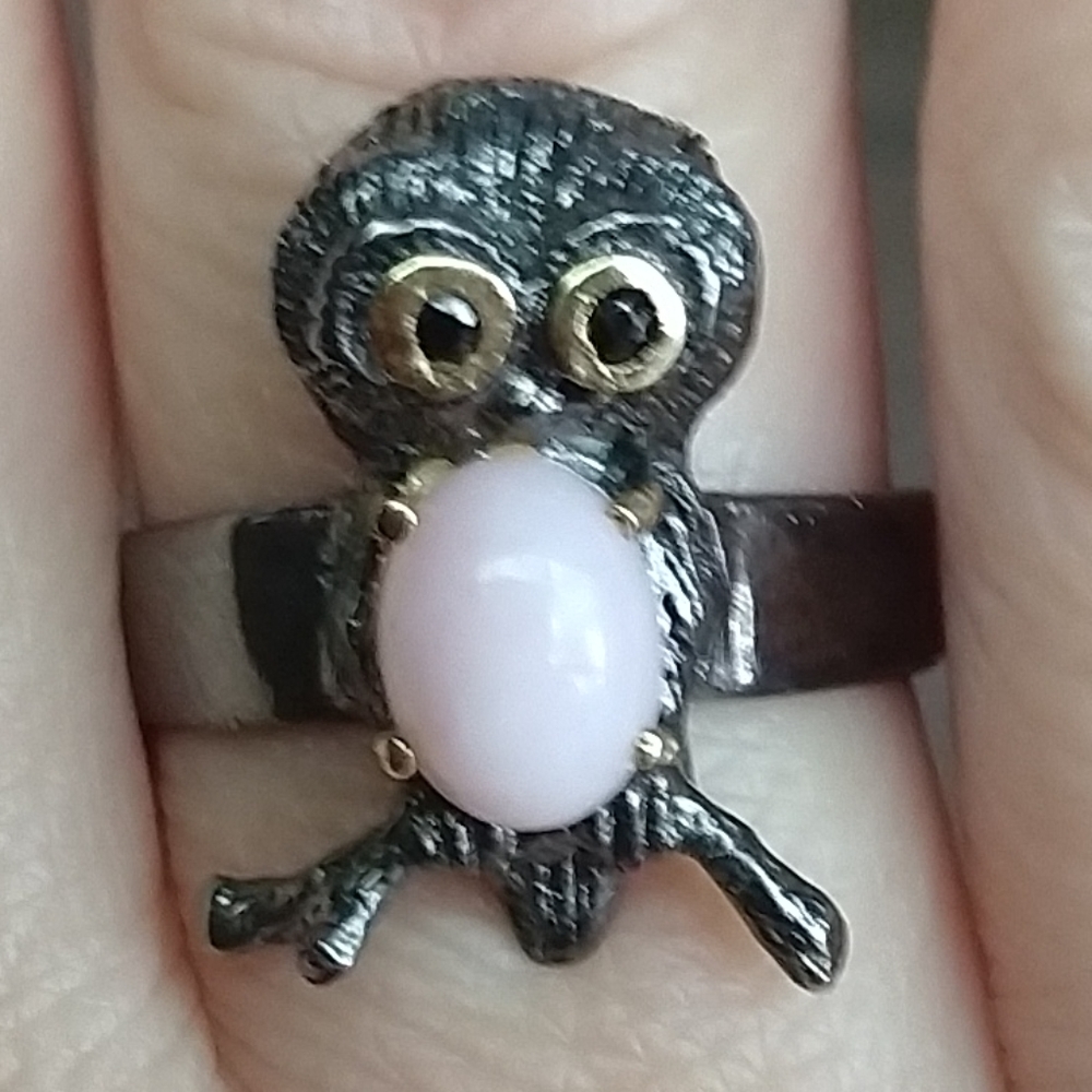 natural pink opal sterling artistic ring